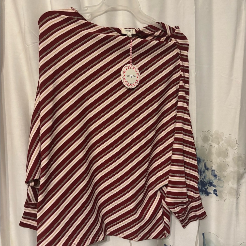 Umgee Burgundy and White Diagonal Striped Top
